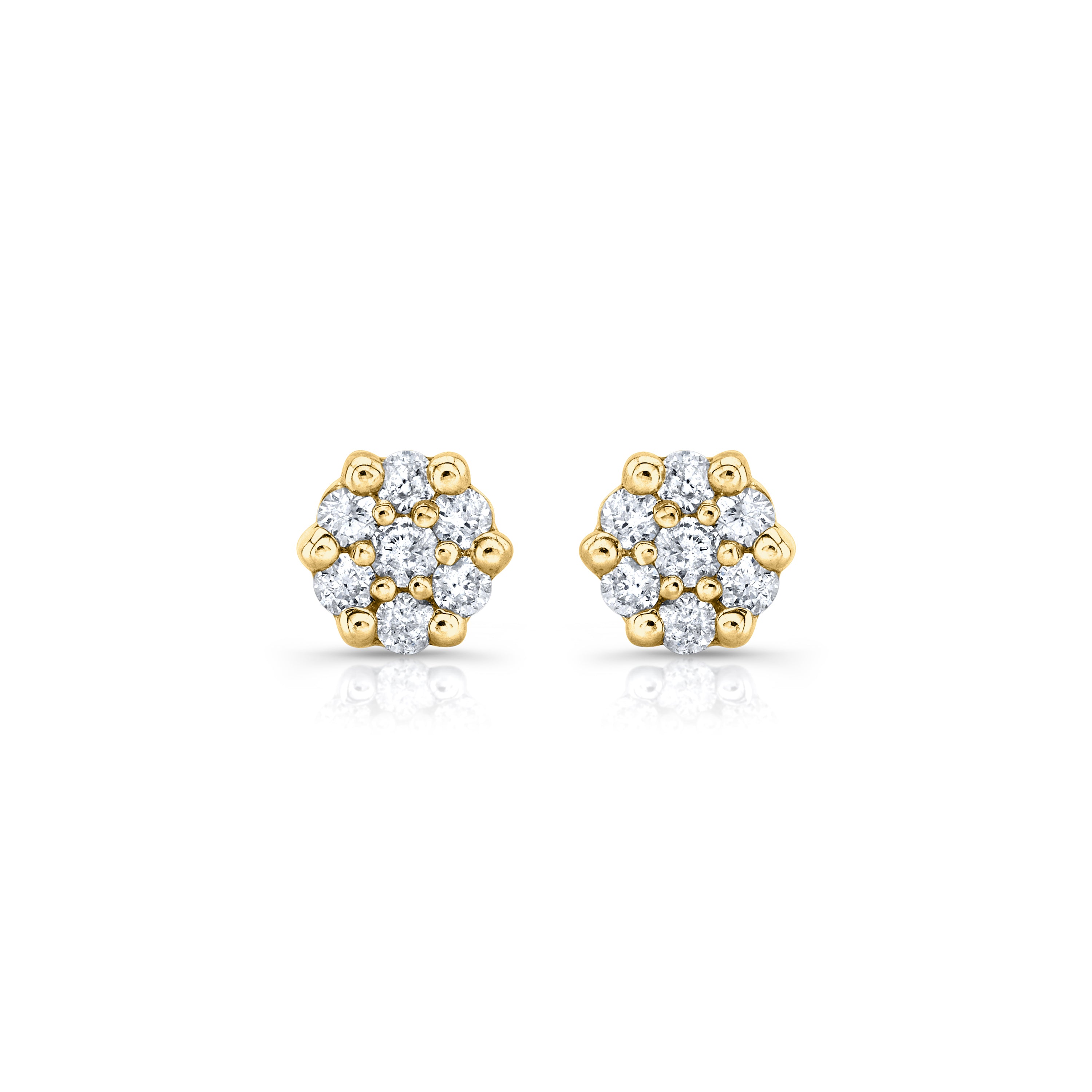 pair of diamond cluster stud earrings in 14k gold