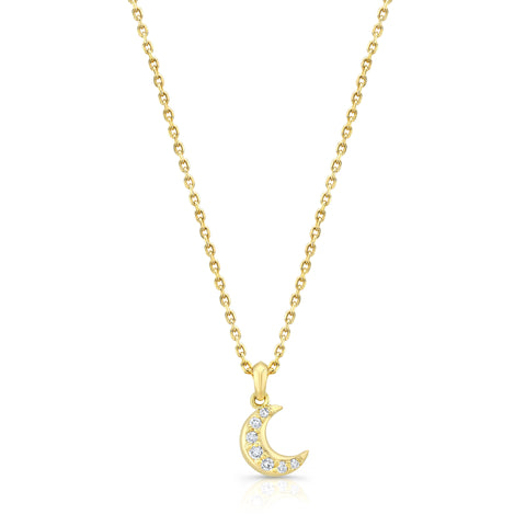 diamond crescent moon necklace in solid gold