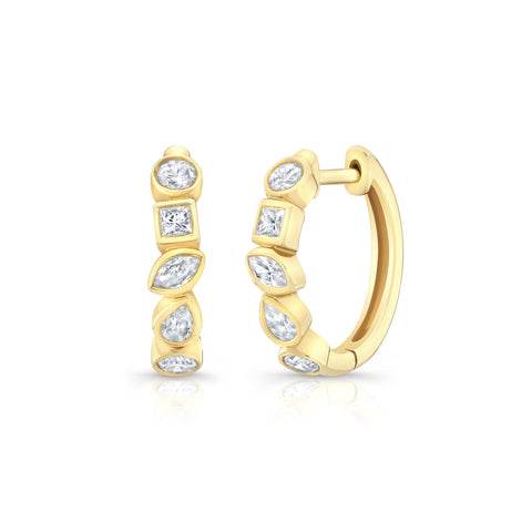 14ky gold hoops with mixed shape diamonds