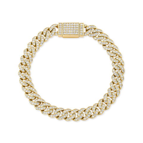 14ky gold pave diamond cuban link bracelet. Shop luxury bracelets with Carter Eve Jewelry.