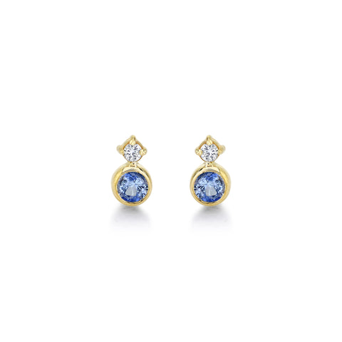 Baby Huntress Studs w/ Blue Sapphire + Diamond Earrings Carter Eve Jewelry