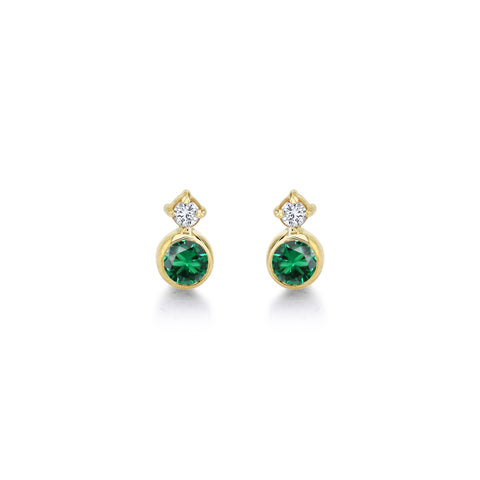 Baby Huntress Studs w/ Green Emeralds + Diamonds Earrings Carter Eve Jewelry