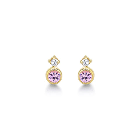 Baby Huntress Studs w/ Pink Sapphire + Diamond Earrings Carter Eve Jewelry