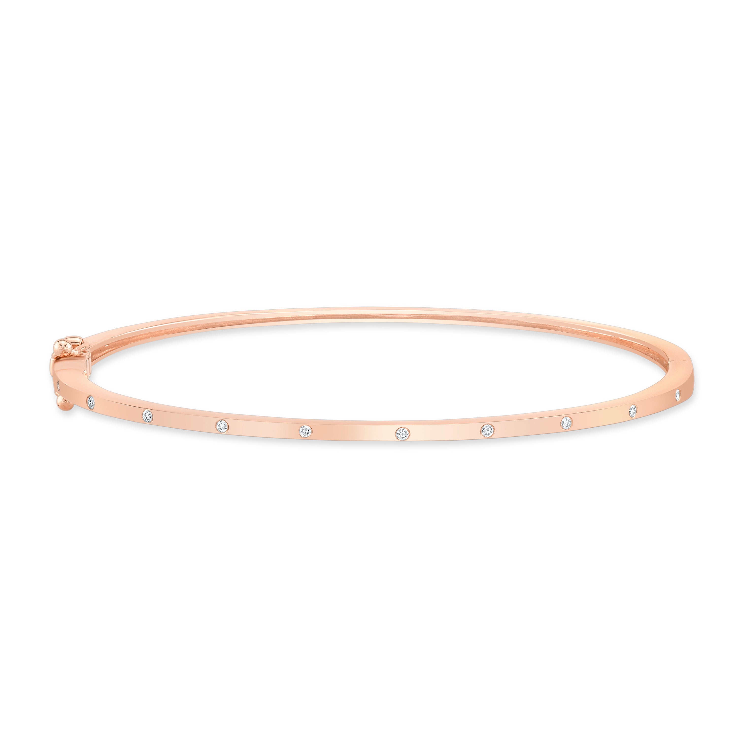 14k Rose gold bracelet with small diamonds on a white background