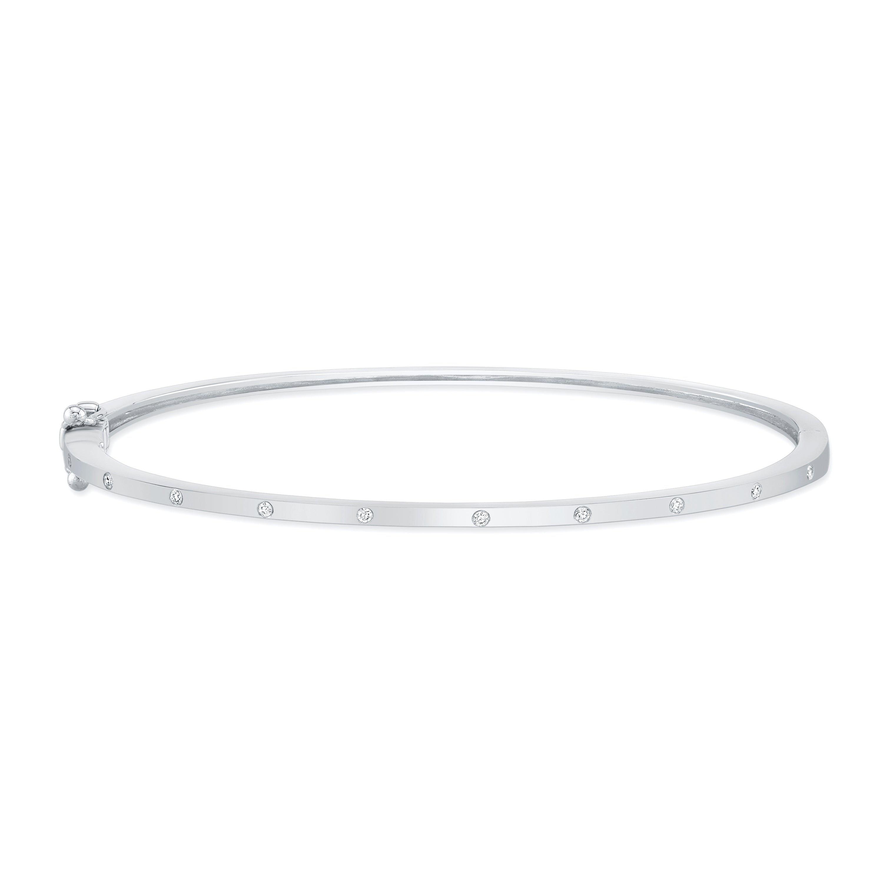 14k white gold bangle with small diamonds on a white background