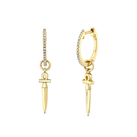 Diamond Huggies with Ankh Dagger Charm Earrings Carter Eve Jewelry