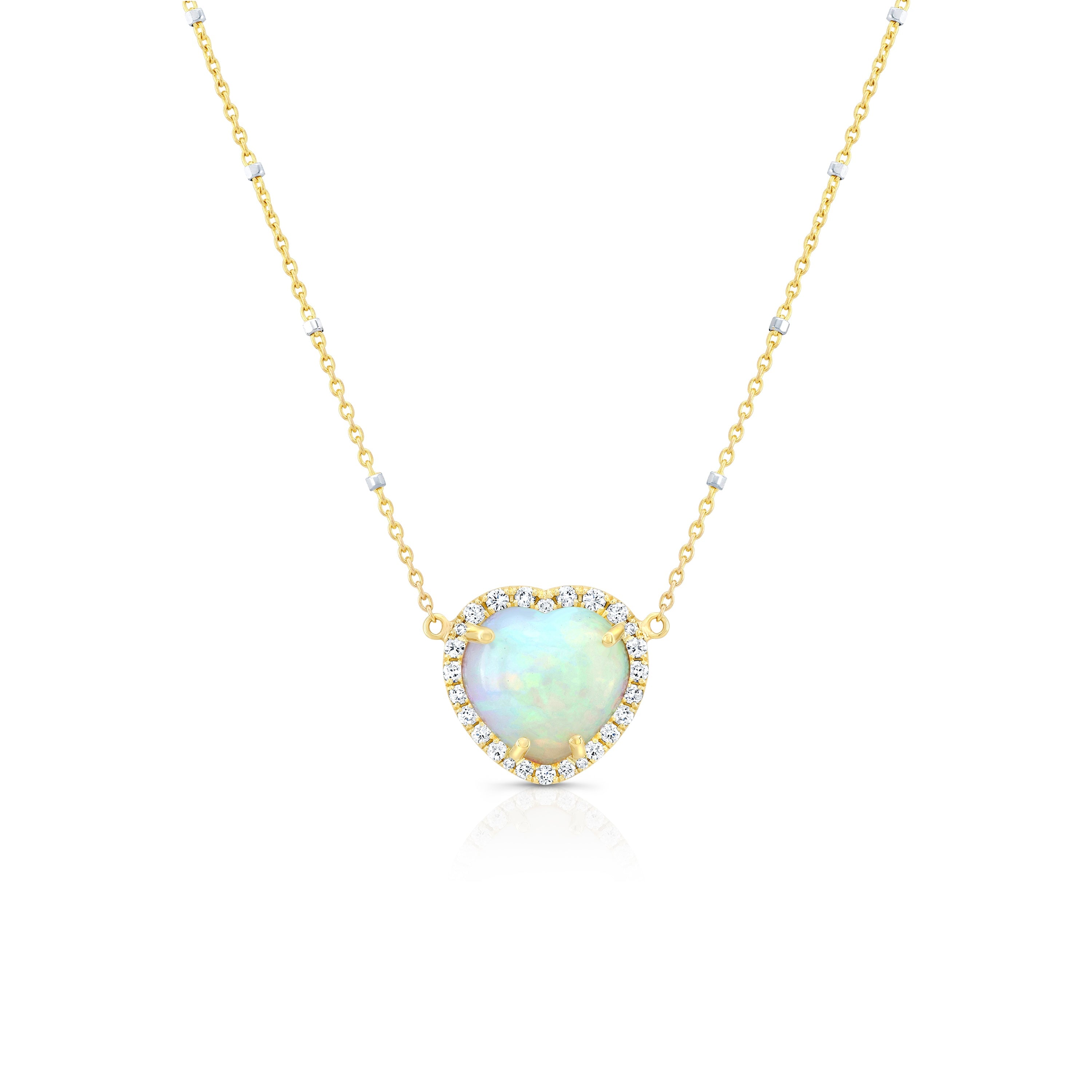 Opal Heart with Diamond Halo Pendant Necklace Carter Eve Jewelry
