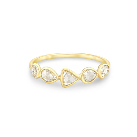 14k gold ring with rose cut diamonds in various shapes