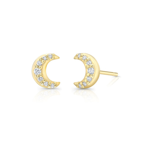 diamond crescent moon stud earrings