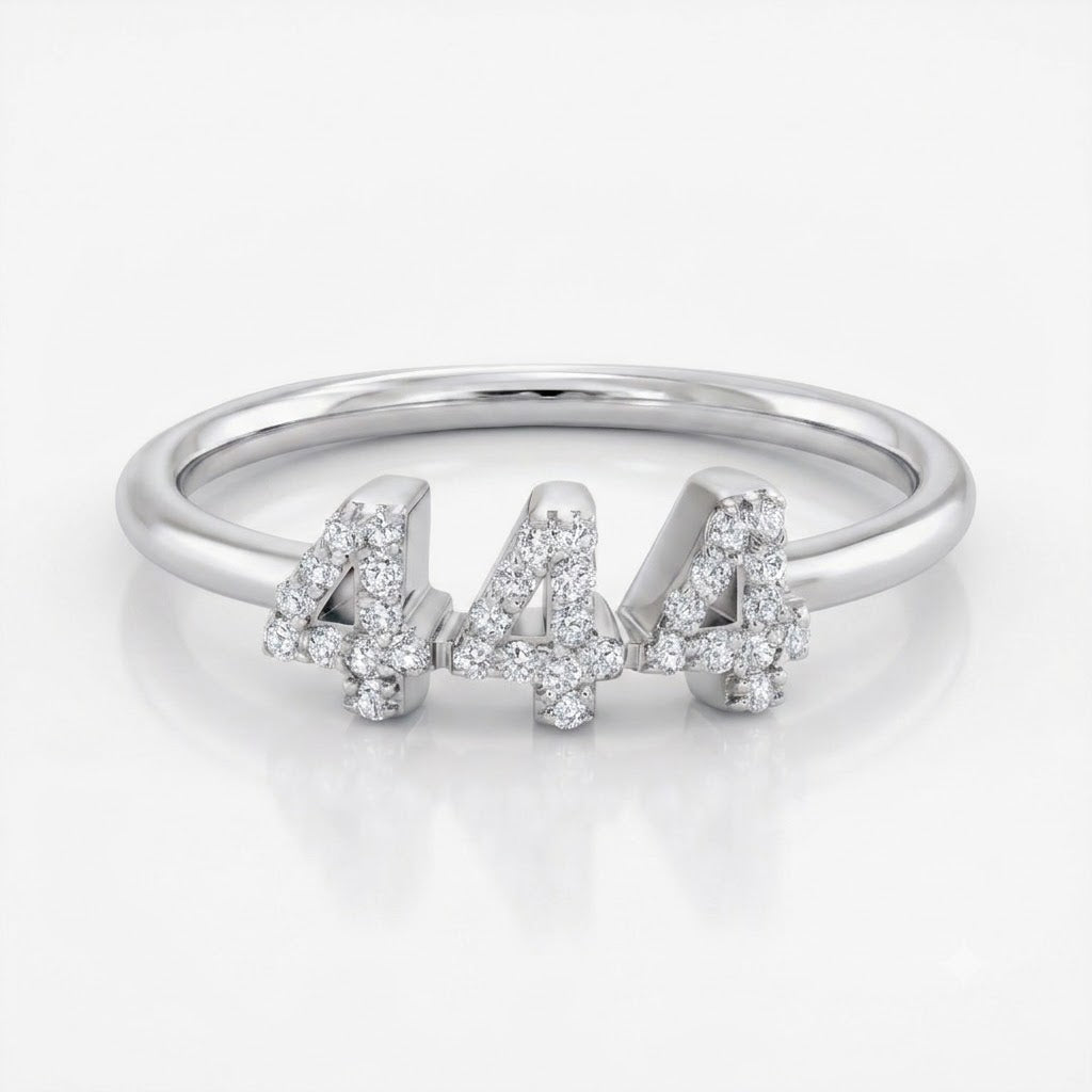 Diamond 444 Angel Number Ring 14K Gold