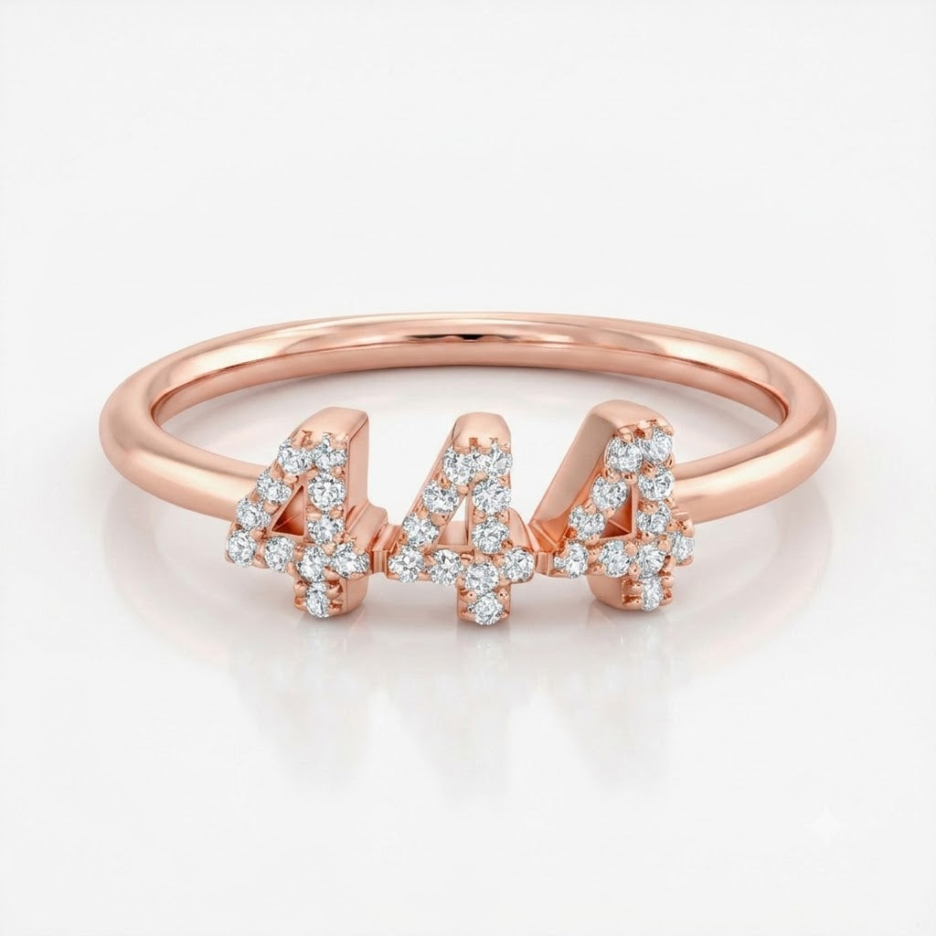 Diamond 444 Angel Number Ring 14K Gold