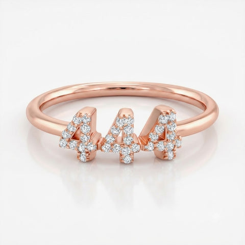 Diamond 444 Angel Number Ring 14K Gold