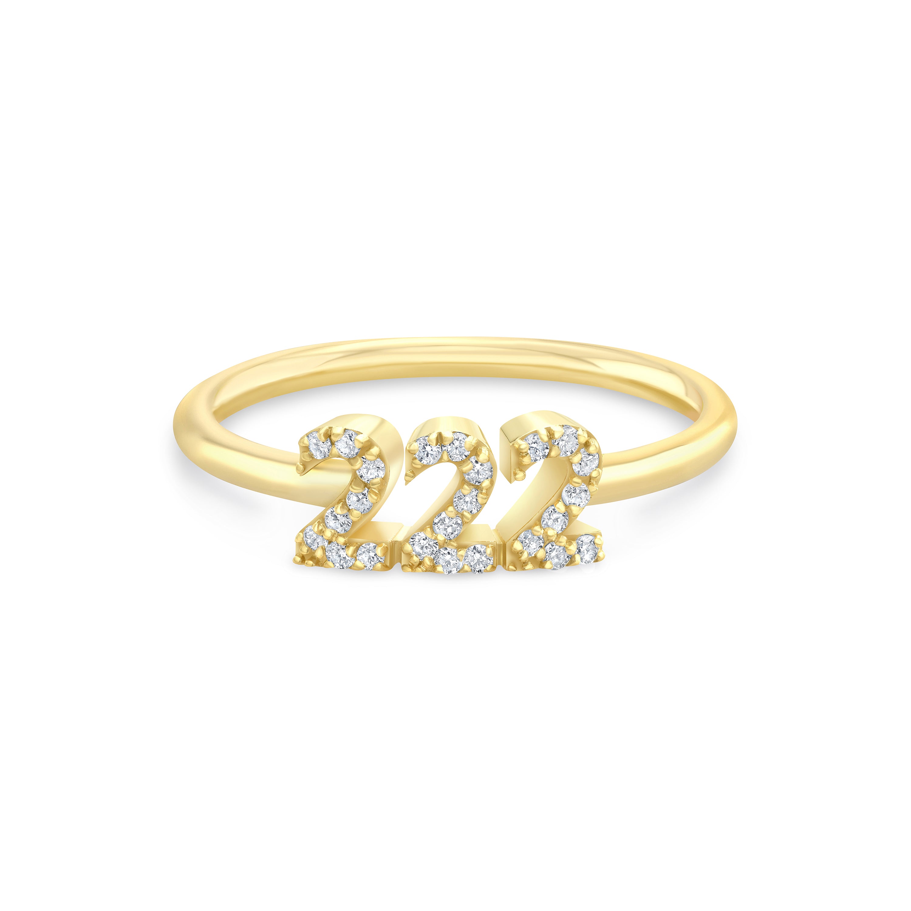Diamond 222 Angel Number Ring 14K Gold