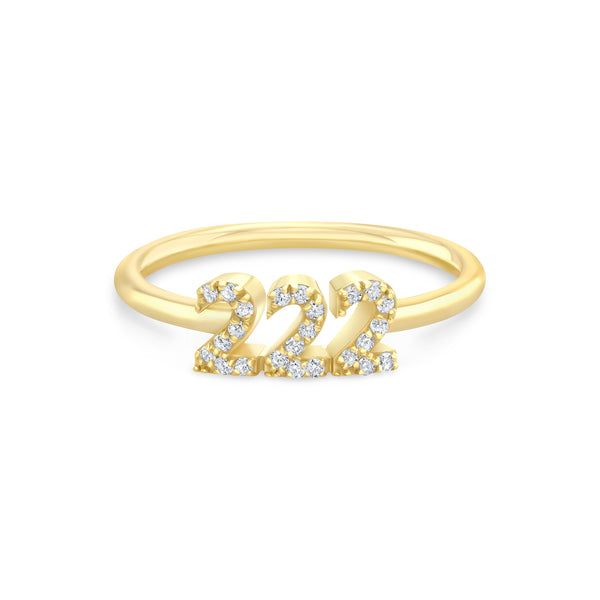 Diamond 222 Angel Number Ring 14K Gold