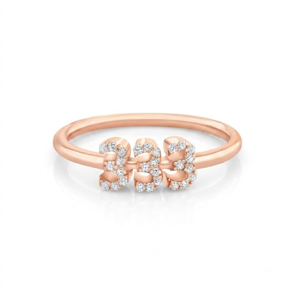Diamond 333 Angel Number Ring 14K Gold