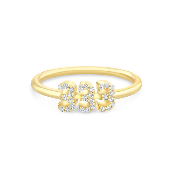 Diamond 333 Angel Number Ring 14K Gold