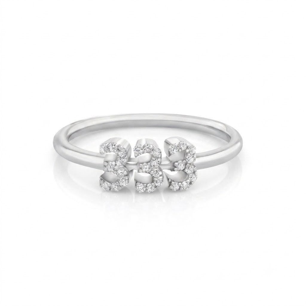 Diamond 333 Angel Number Ring 14K Gold