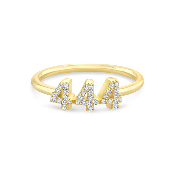 Diamond 444 Angel Number Ring 14K Gold