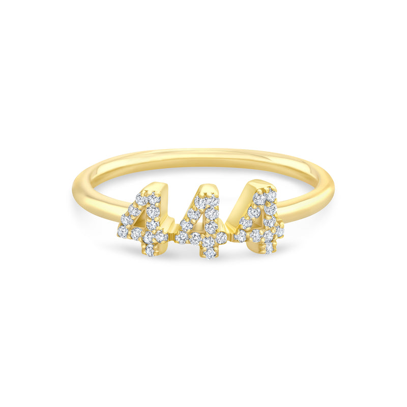 Diamond 444 Angel Number Ring 14K Gold