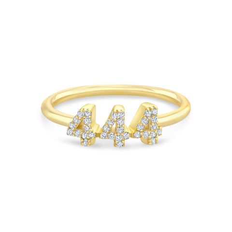 Diamond 444 Angel Number Ring 14K Gold