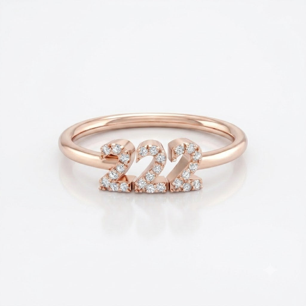 Diamond 222 Angel Number Ring 14K Gold