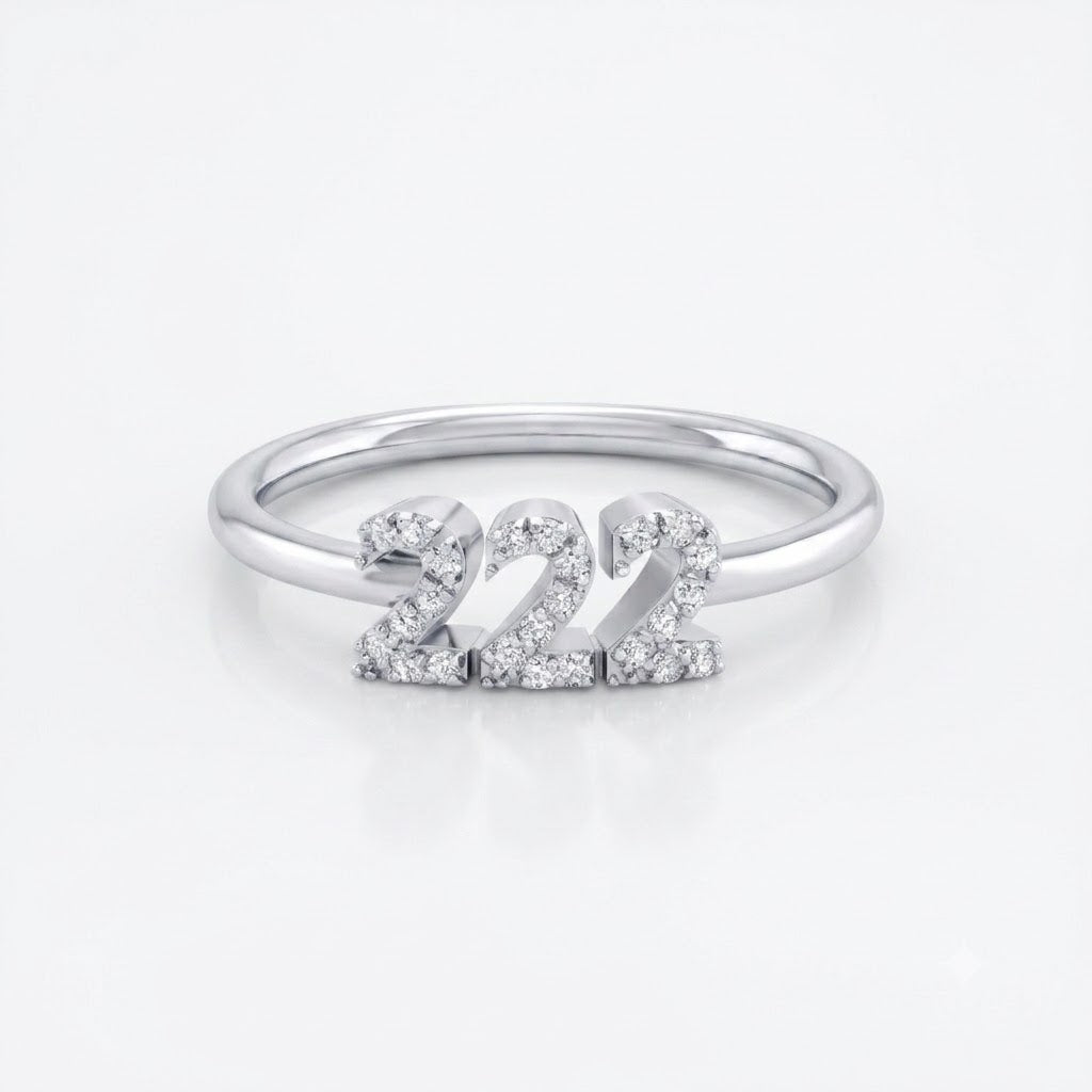 Diamond 222 Angel Number Ring 14K Gold