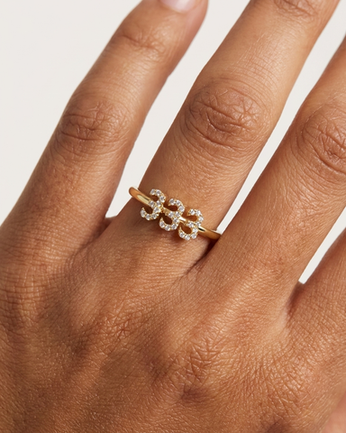 Diamond 333 Angel Number Ring 14K Gold