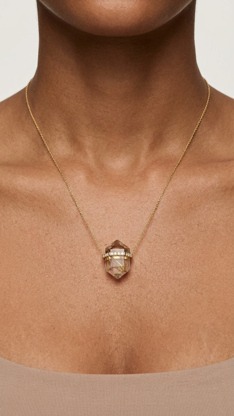 Rutilated Quartz Crystal Necklace