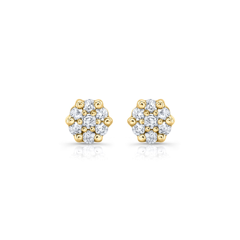 pair of diamond cluster stud earrings in 14k gold