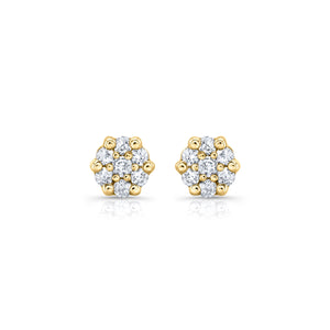 pair of diamond cluster stud earrings in 14k gold