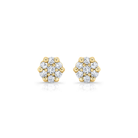 pair of diamond cluster stud earrings in 14k gold