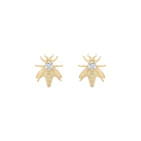 14ky gold bee stud earrings with diamonds