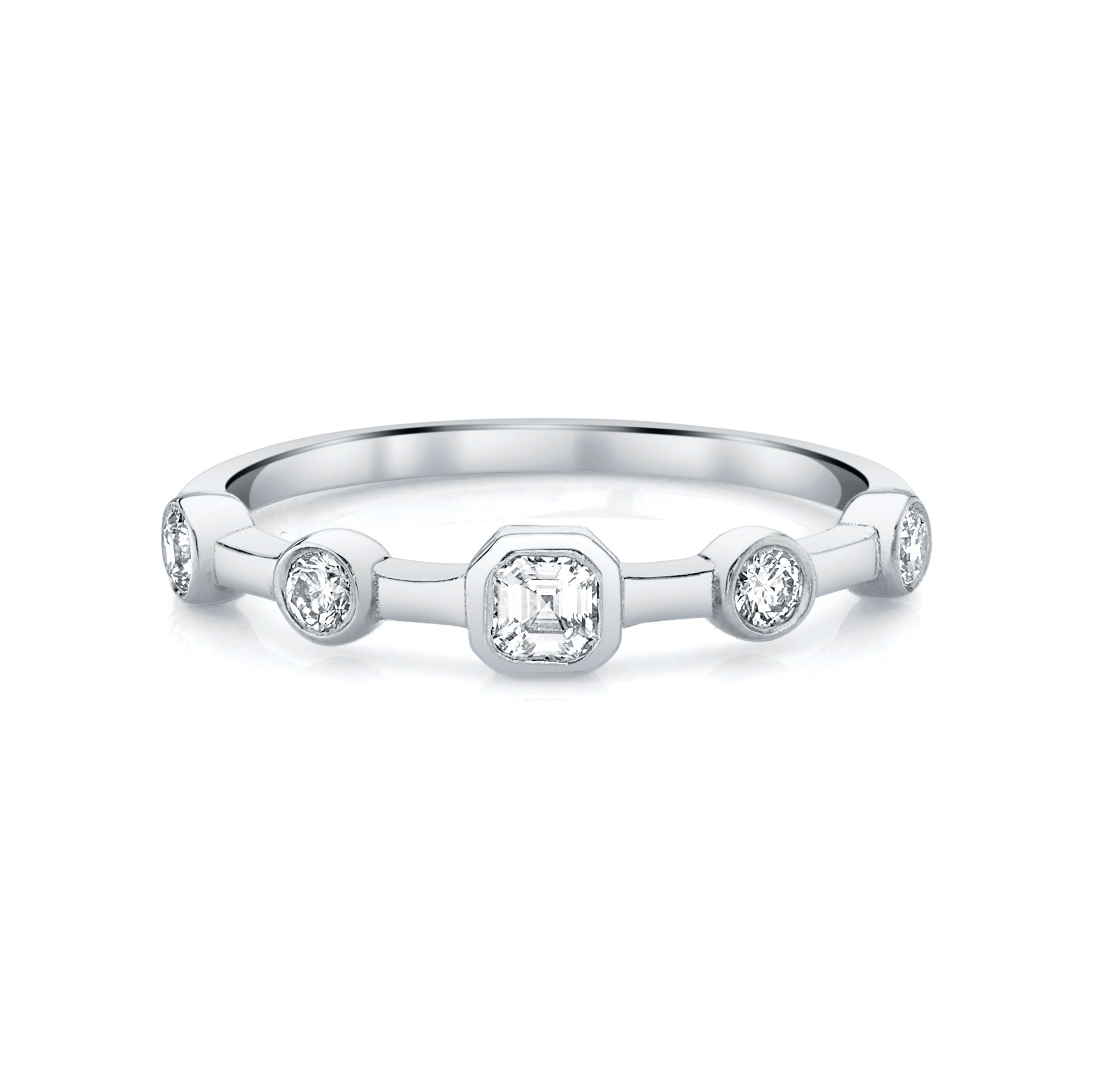 14k white gold and diamond ring with asscher diamond and round diamonds