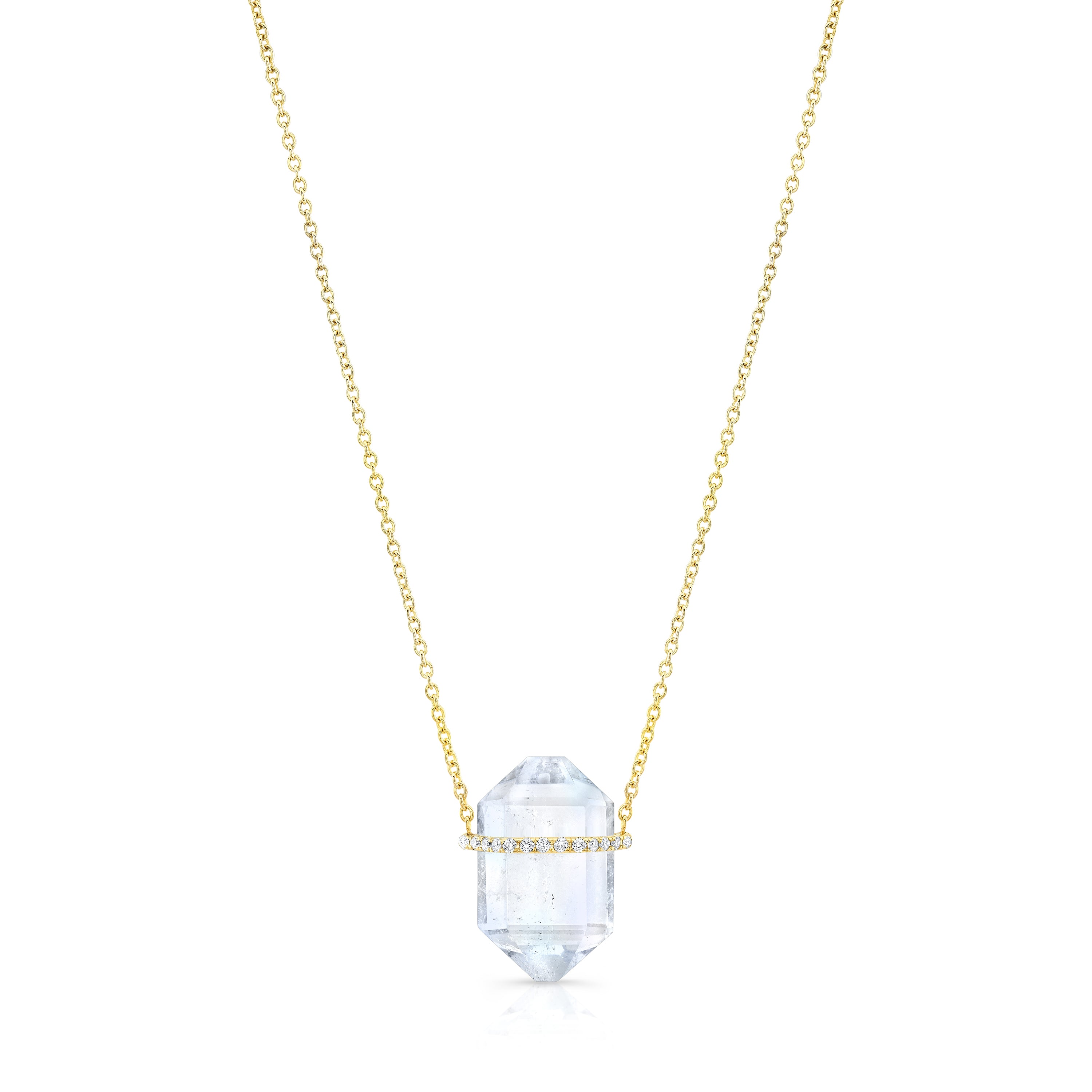 14ky gold aquamarine crystal pendant necklace with diamonds. Unique and one-of-a-kind jewelry. Shop now for a touch of luxury.