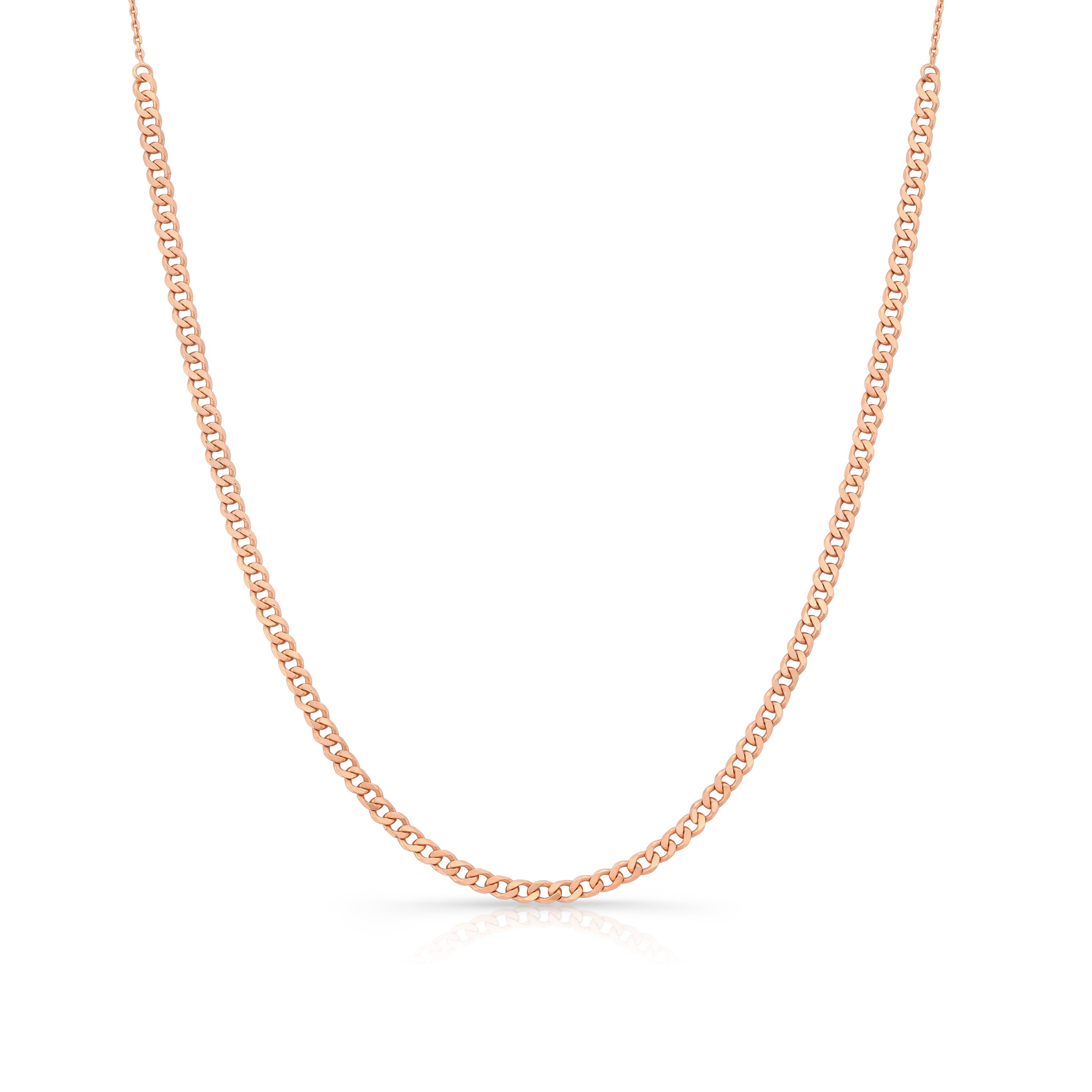 14k Rose gold chain necklace on a white background