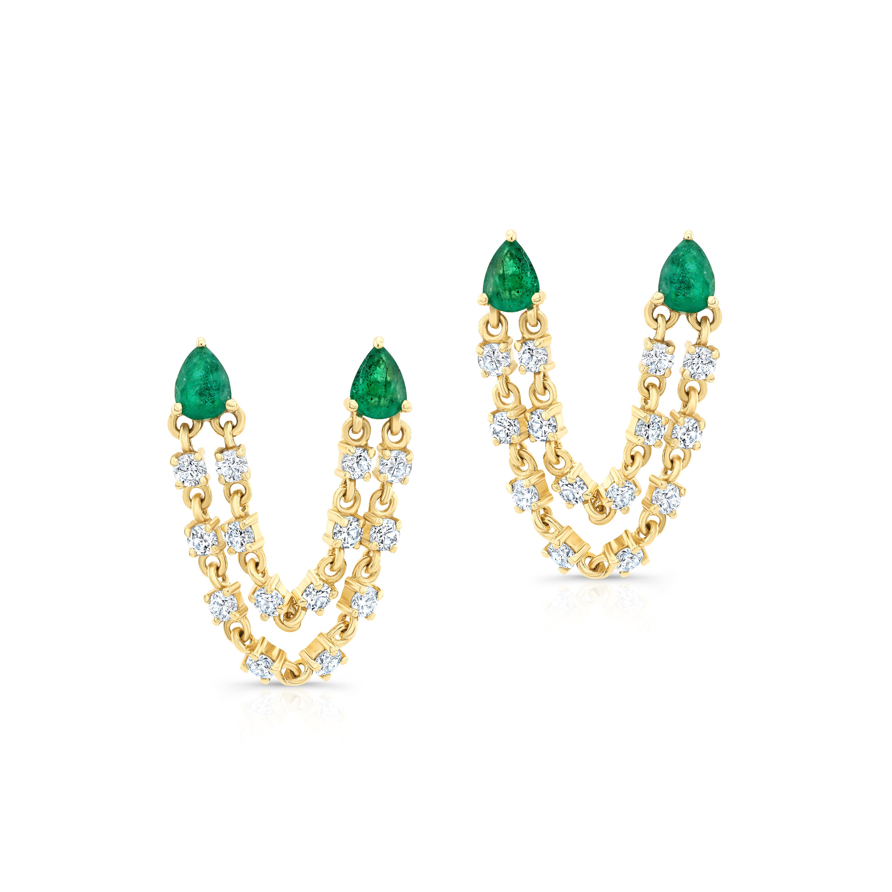 Double Piercing Emerald and Diamond Earrings