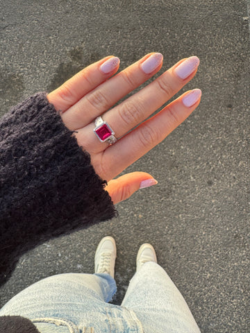 Rubellite Princess Cut Ring in 14K White Gold with Diamonds by Carter Eve Jewelry