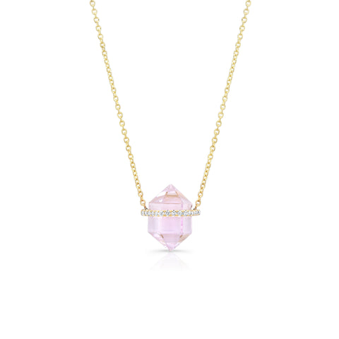 14k gold kunzite crystal necklace with diamonds