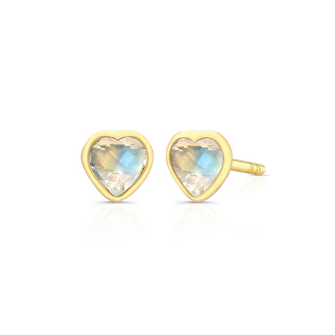 14ky gold heart studs with rainbow moonstone