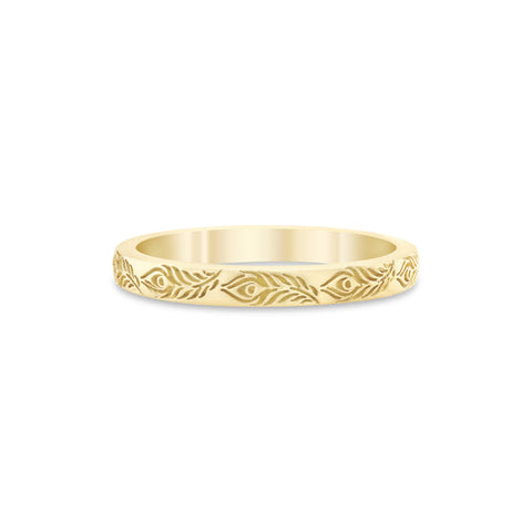 14K Gold Peacock Feather Wedding Band