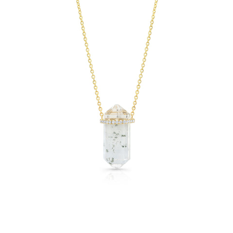14ky gold quartz crystal pendant necklace with diamonds