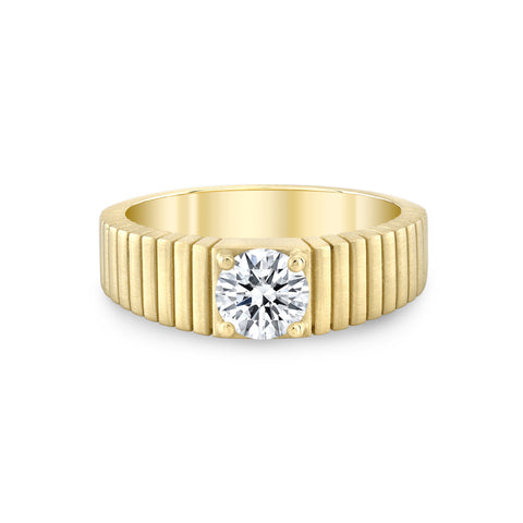14k gold diamond ring with ribbed band