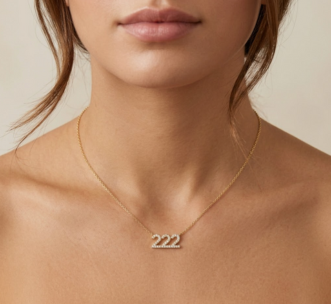 Diamond 222 Angel Number Necklace 14K Gold