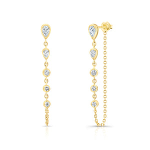18k gold and diamond drop earrings with chain dangle