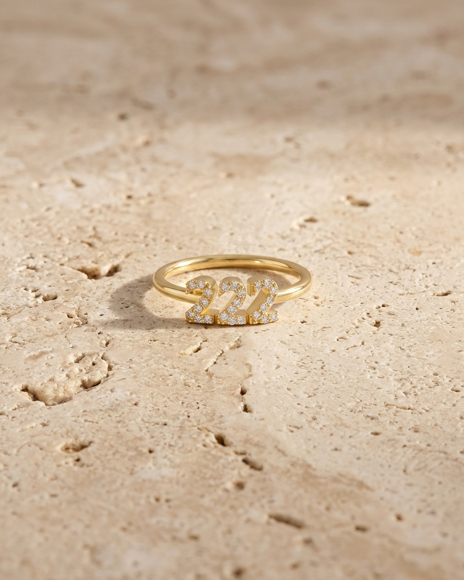 Diamond 222 Angel Number Ring 14K Gold