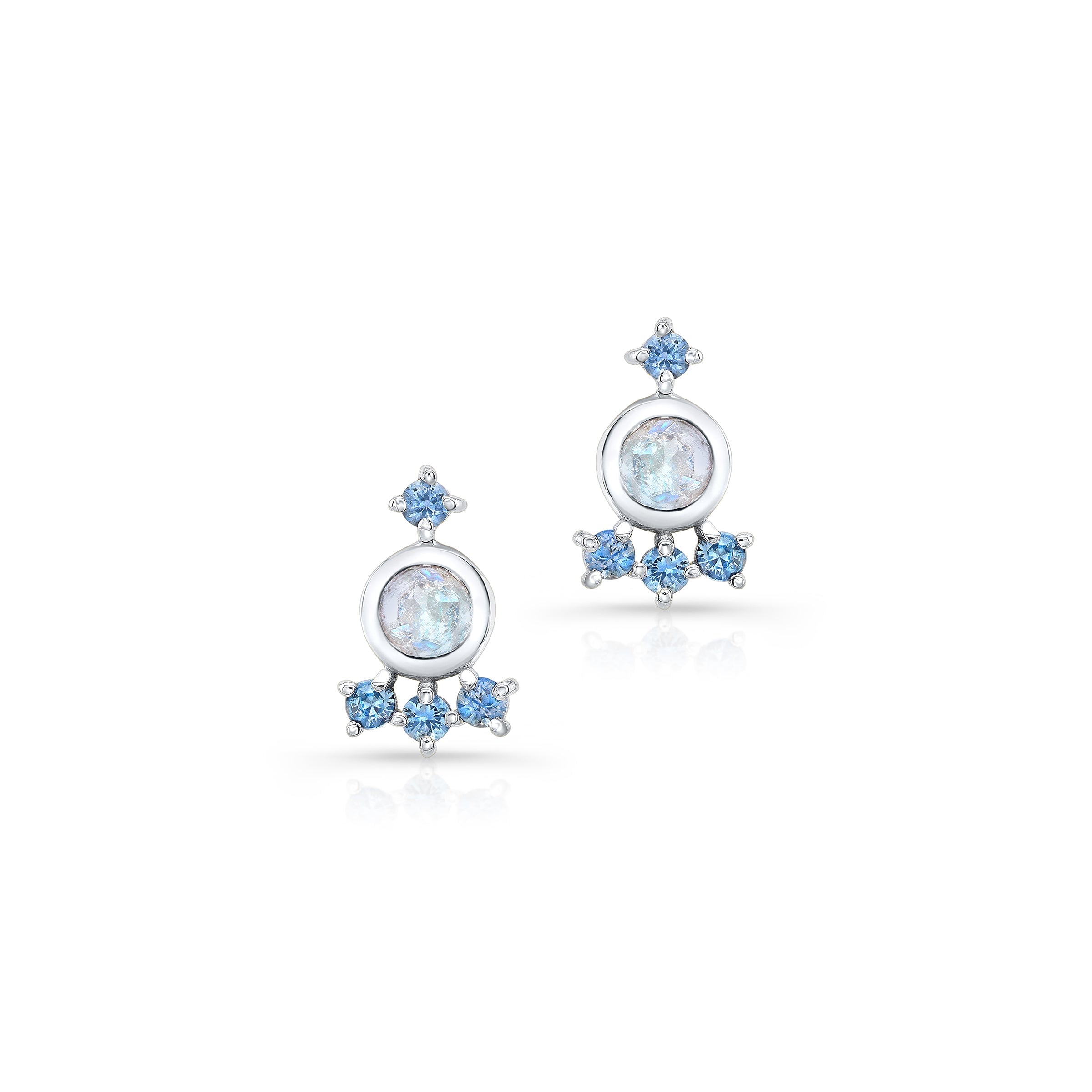 Aura Studs with Moonstone and Blue Sapphire Earrings Carter Eve Jewelry 