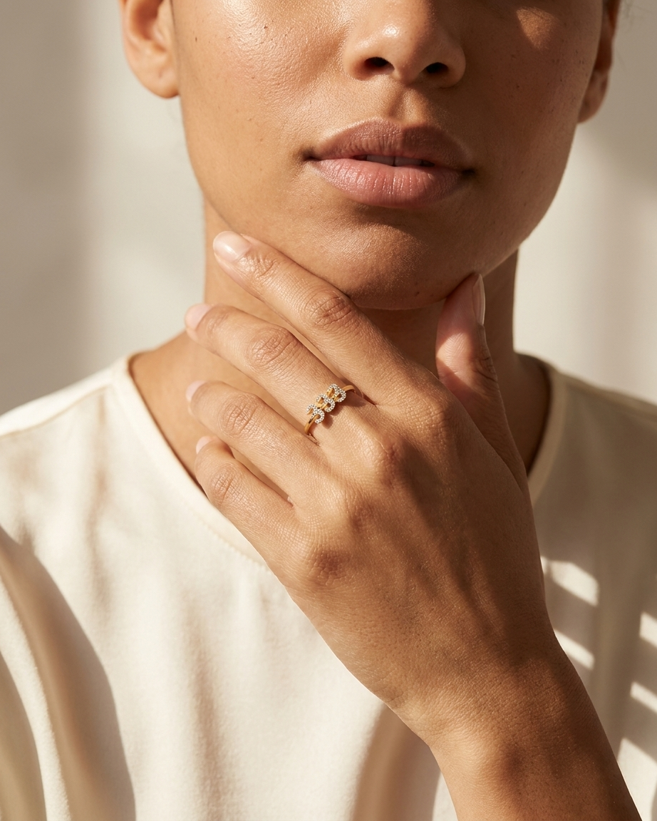 Diamond 333 Angel Number Ring 14K Gold