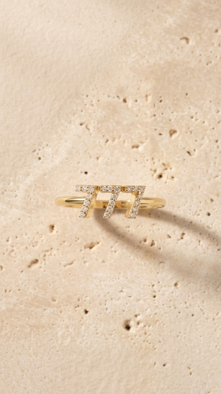 Diamond 777 Angel Number Ring
