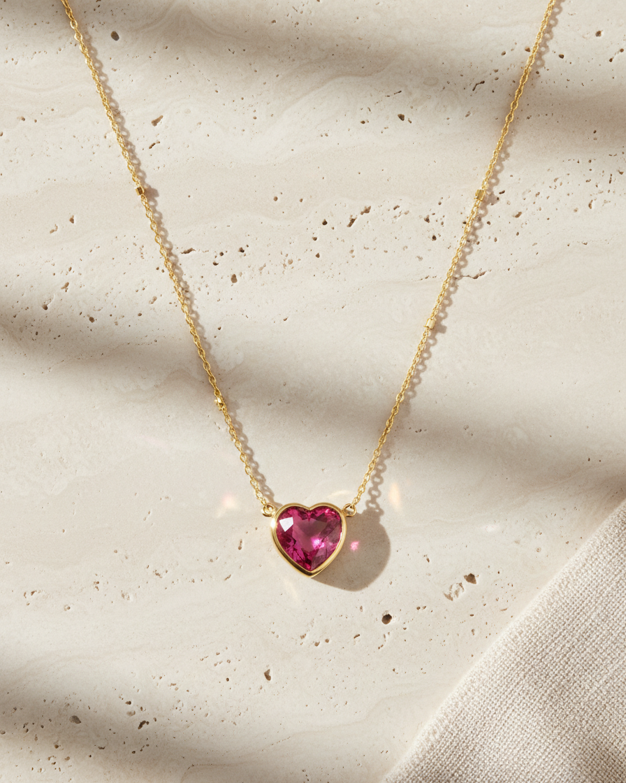 Pink Tourmaline Heart Necklace