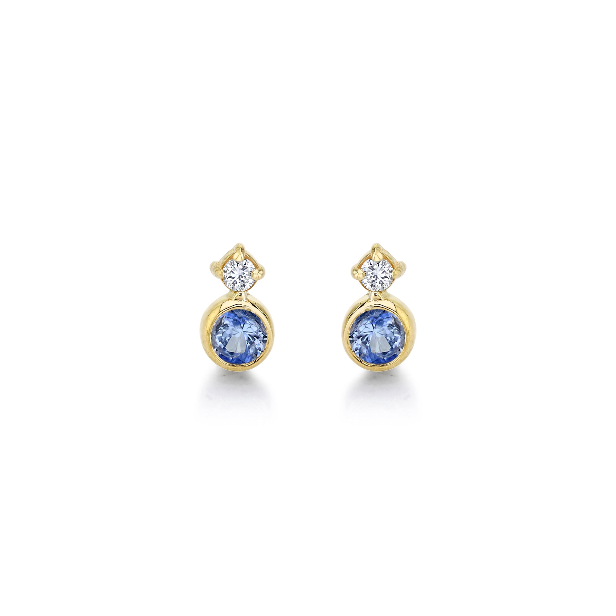 Baby Huntress Studs w/ Blue Sapphire + Diamond Earrings Carter Eve Jewelry 